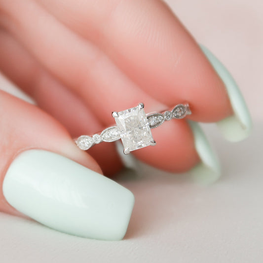 1.0CT Radiant Cut Moissanite Unique Diamond Engagement Ring