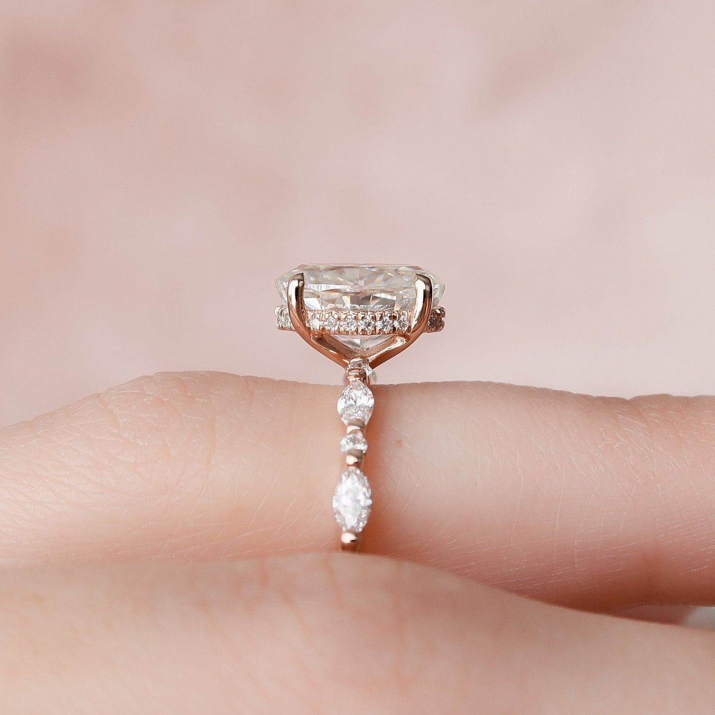 1.50CT Oval Cut Hidden Halo Moissanite Petite Pave Engagement Ring