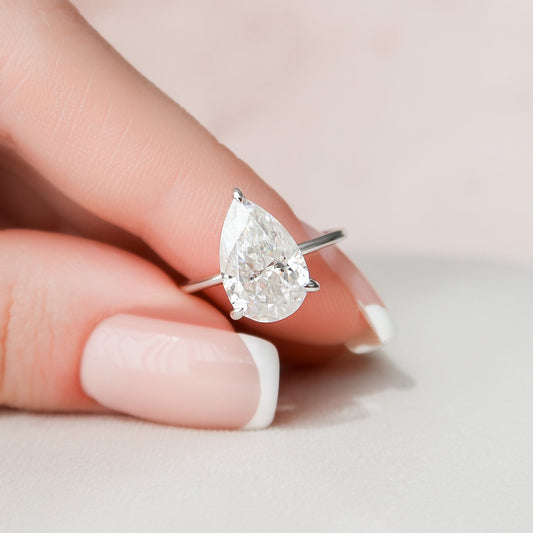 3.0CT Pear Cut Hidden Halo Moissanite Diamond Engagement Ring