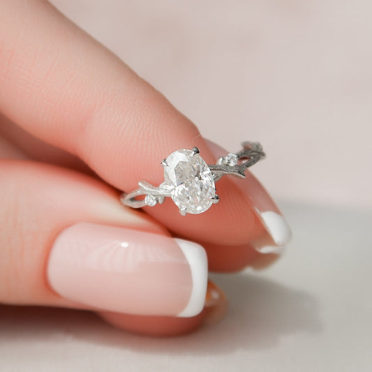 1.0CT Oval Cut Twig Moissanite Nature Inspired Diamond Engagement Ring