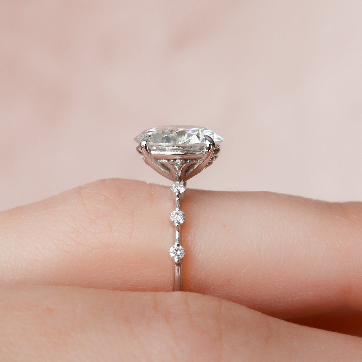 4.0CT Round Brilliant Cut Petite Pave Moissanite Diamond Engagement Ring