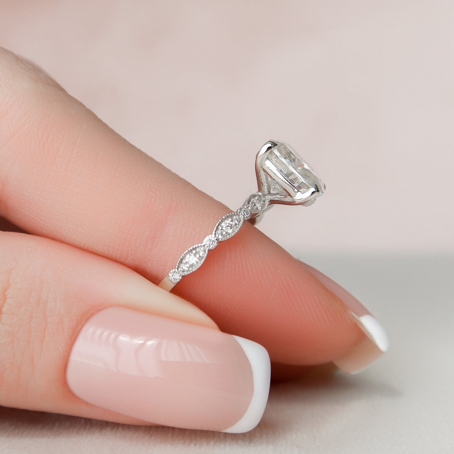 2.50CT Elongated Cushion cut Art Deco Moissanite Diamond Engagement Ring