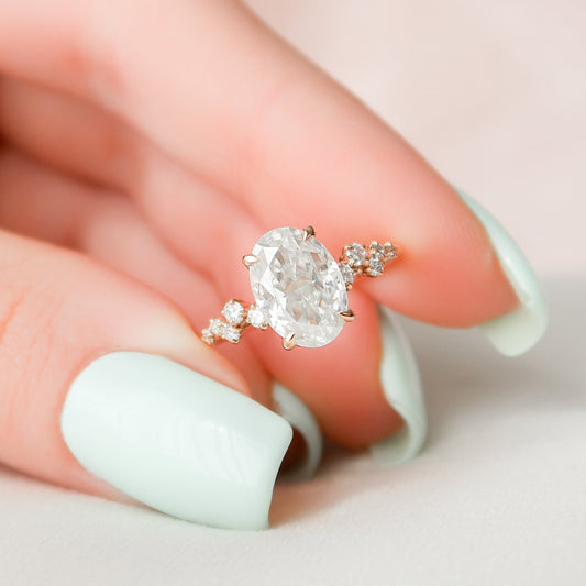 2.0CT Oval Shape Moissanite Cluster Band Diamond Engagement Ring