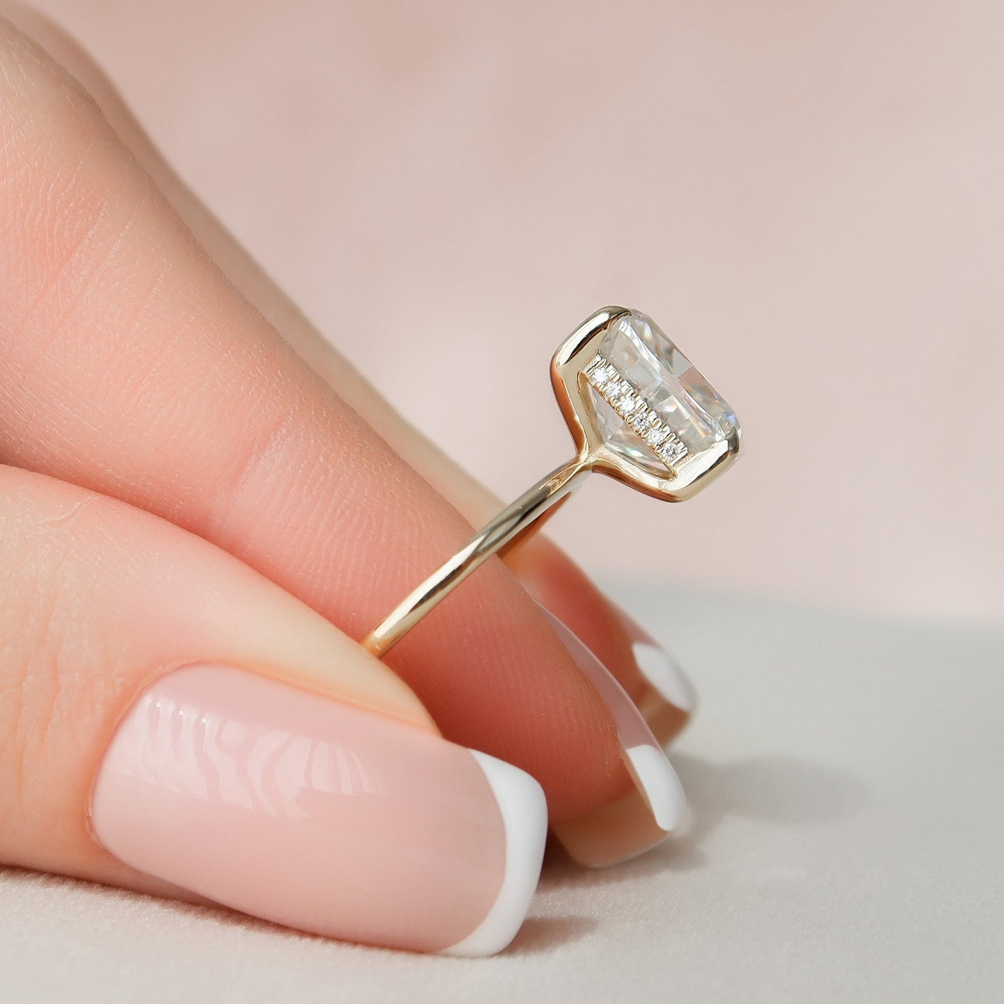 4.50CT Elongated Cushion Cut Moissanite Hidden Halo Diamond Engagement Ring