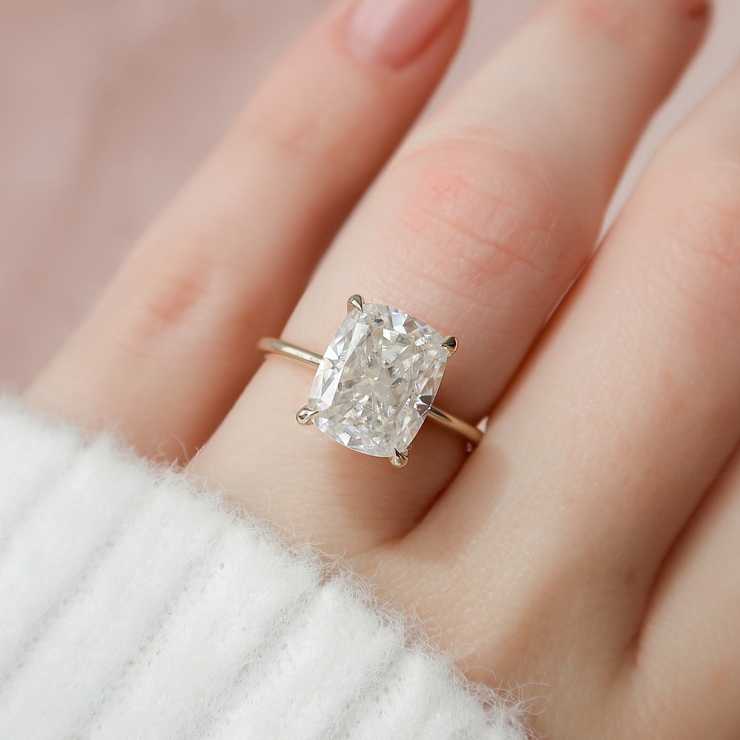 4.50CT Elongated Cushion Cut Moissanite Hidden Halo Diamond Engagement Ring