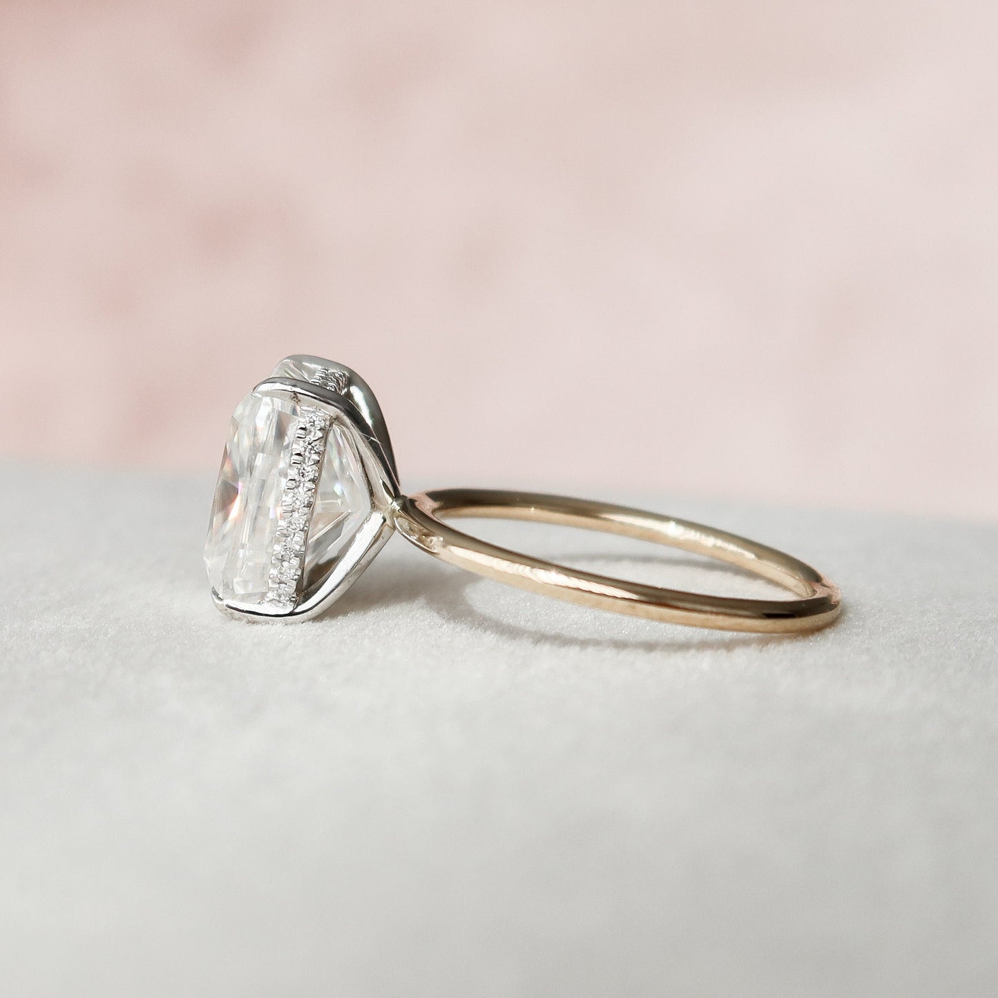4.0CT Elongated Cushion Cut Moissanite Hidden Halo Diamond Engagement Ring