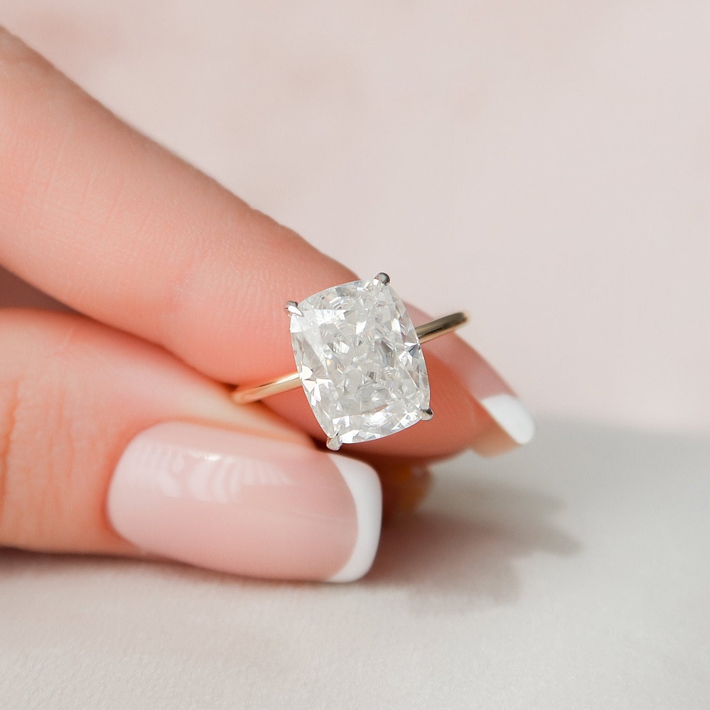 4.0CT Elongated Cushion Cut Moissanite Hidden Halo Diamond Engagement Ring