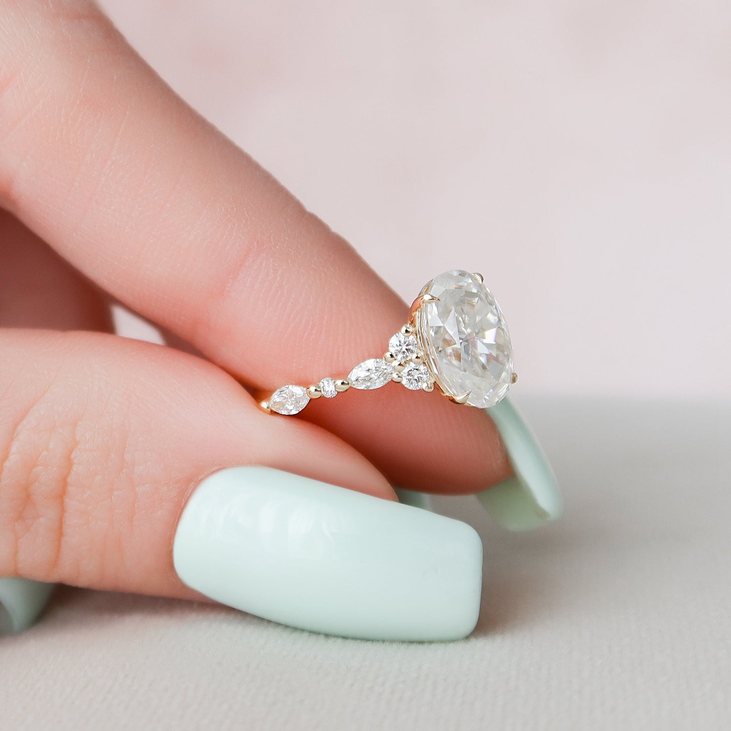 2.0CT Oval Cut Moissanite Cluster Engagement Ring
