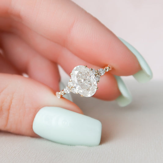 2.0CT Oval Cut Moissanite Cluster Engagement Ring