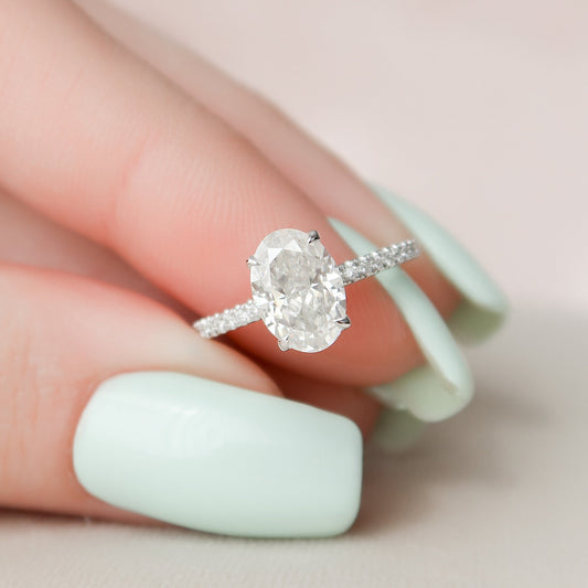 1.50CT Oval Cut Hidden Halo Moissanite Engagement Ring