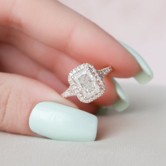 3.50CT Radiant Cut Halo Moissanite Diamond Engagement Ring