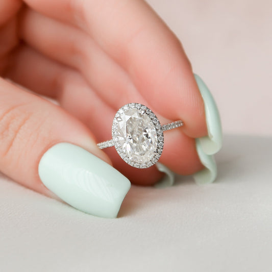 2.50CT Oval Cut Halo Moissanite Diamond Engagement Ring