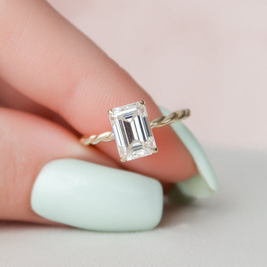 2.0CT Emerald Cut Braided Moissanite Diamond Engagement Ring