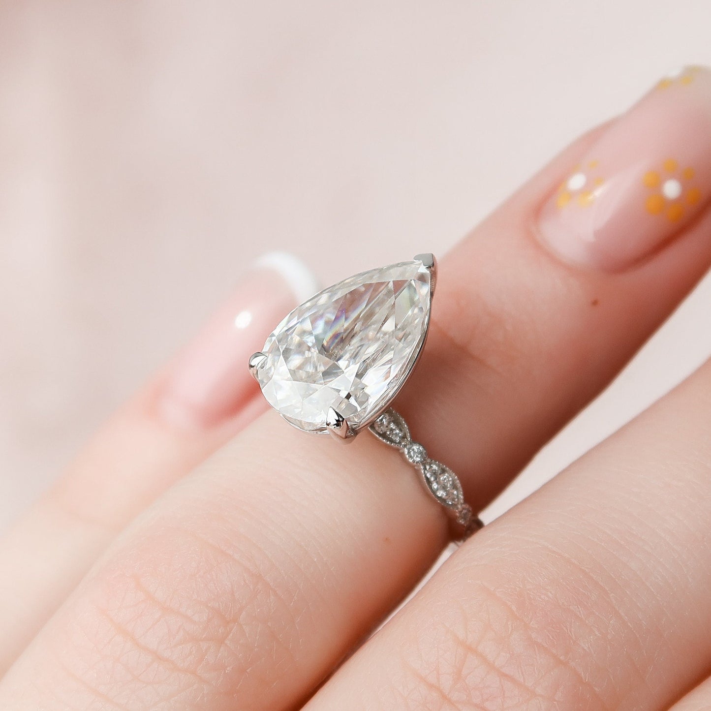 4.50CT Pear Cut Art Deco Moissanite Diamond Engagement Ring For Her