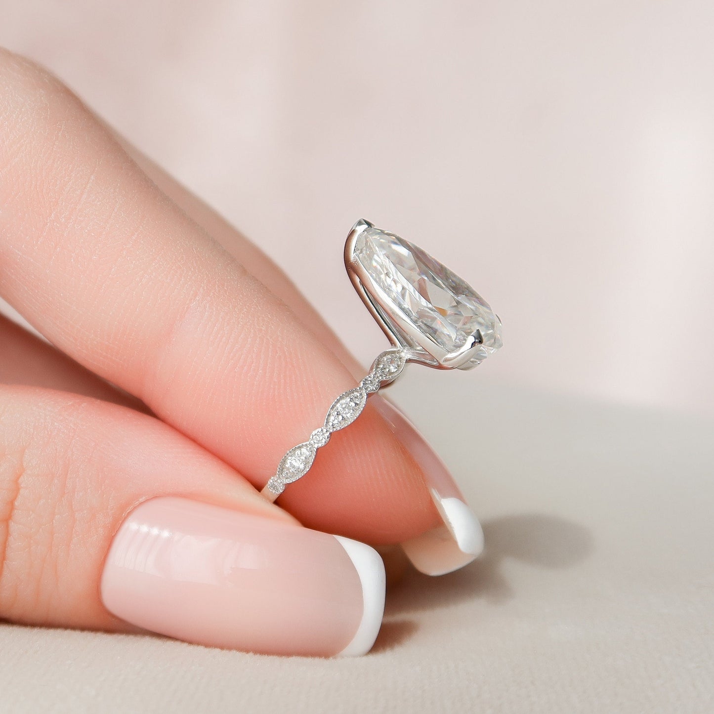 4.50CT Pear Cut Art Deco Moissanite Diamond Engagement Ring For Her