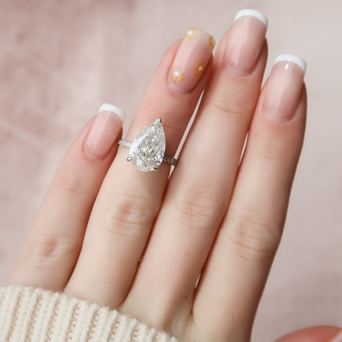 4.50CT Pear Cut Art Deco Moissanite Diamond Engagement Ring For Her