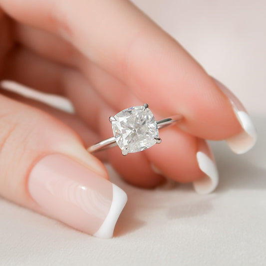3.0CT Cushion Cut Hidden Halo Moissanite Diamond Engagement Ring