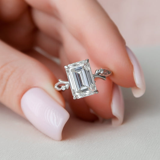 4.0CT Elongated Emerald Cut Twig Moissanite Diamond Engagement Ring