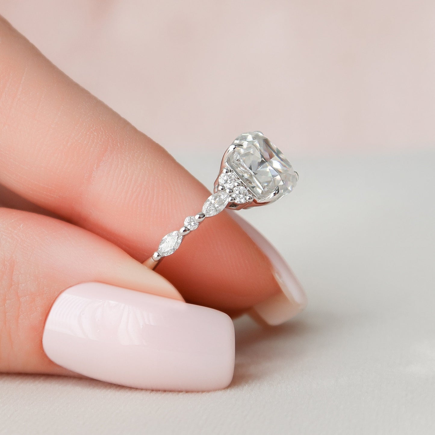 3.50CT Cushion Cut Cluster Moissanite Diamond Engagement Ring