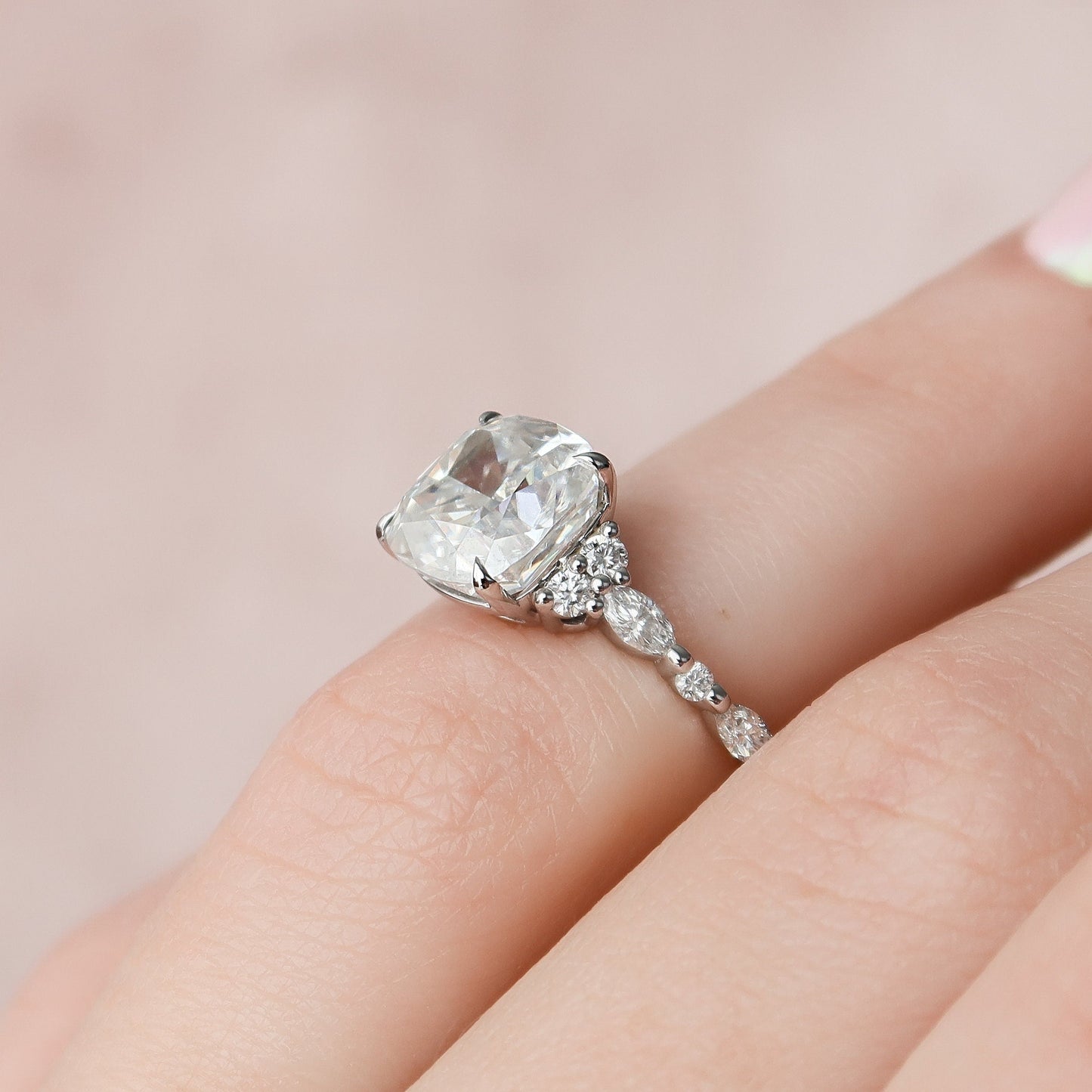 3.50CT Cushion Cut Cluster Moissanite Diamond Engagement Ring