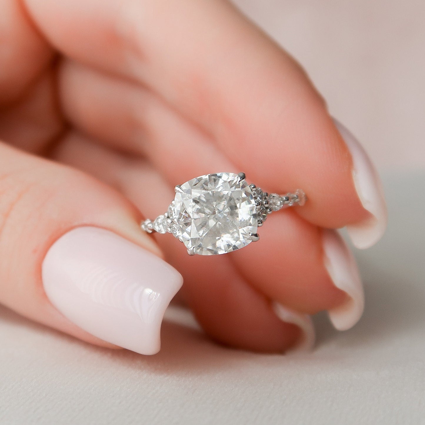 3.50CT Cushion Cut Cluster Moissanite Diamond Engagement Ring