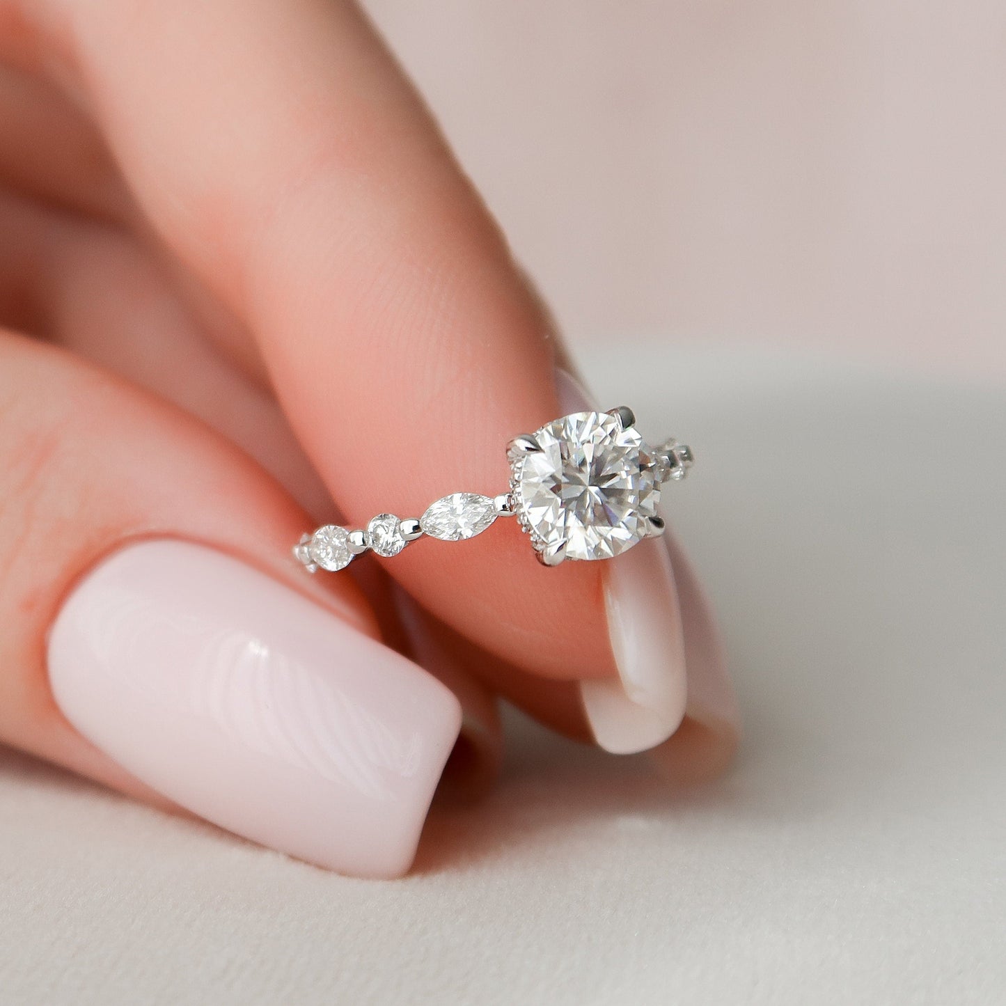 1.0CT Oval Cut Hidden Halo Moissanite Diamond Pave Engagement Ring
