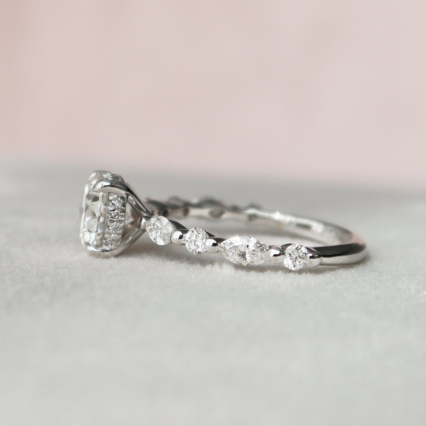 1.0CT Oval Cut Hidden Halo Moissanite Diamond Pave Engagement Ring