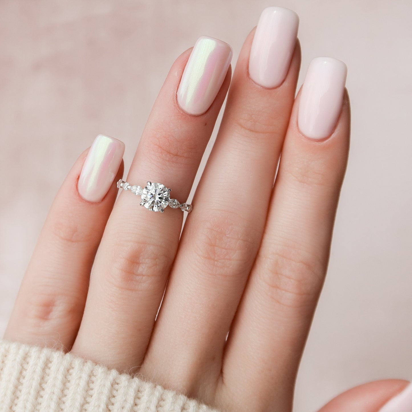 1.0CT Oval Cut Hidden Halo Moissanite Diamond Pave Engagement Ring