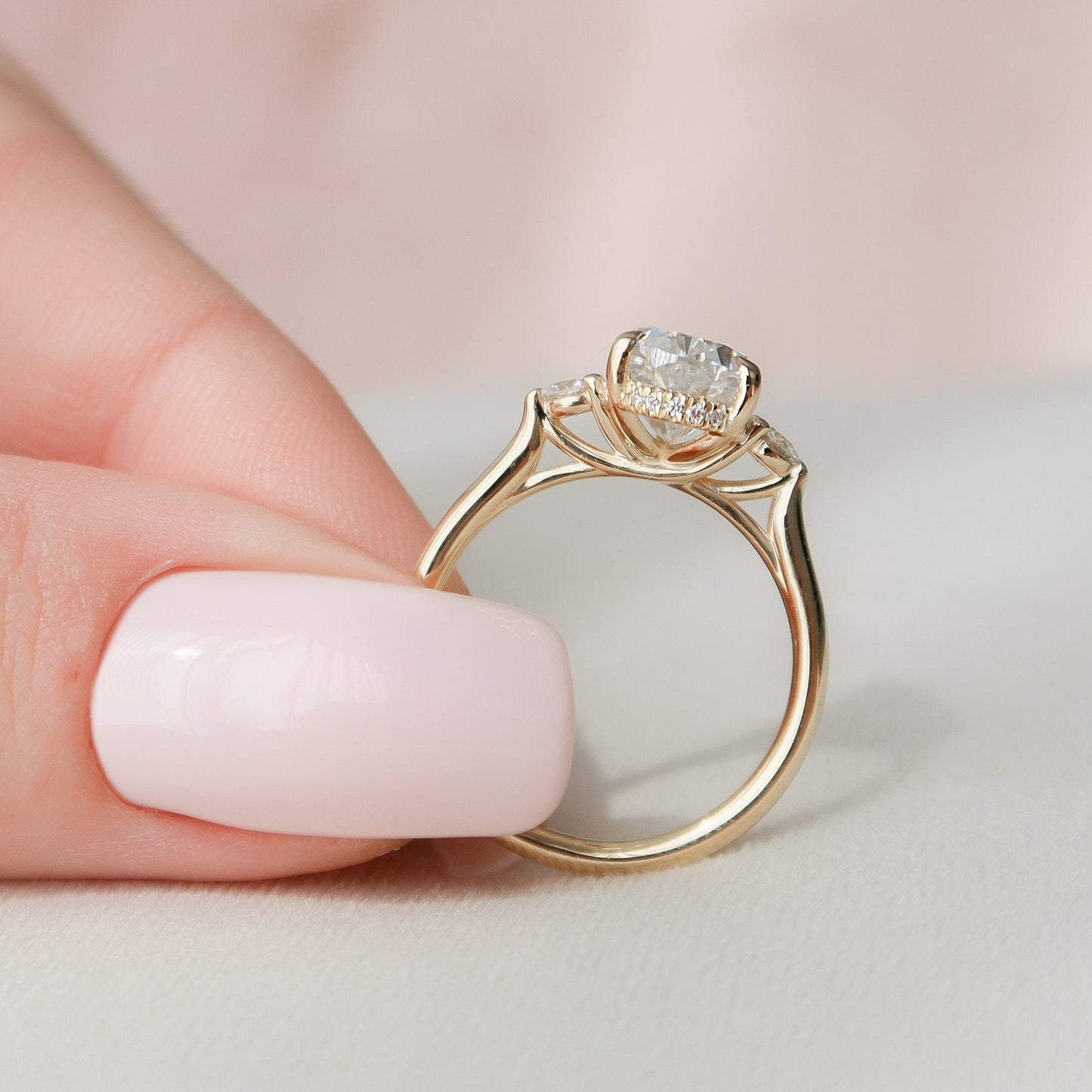 2.0CT Pear Cut Three Stone Moissanite Diamond Engagement Ring