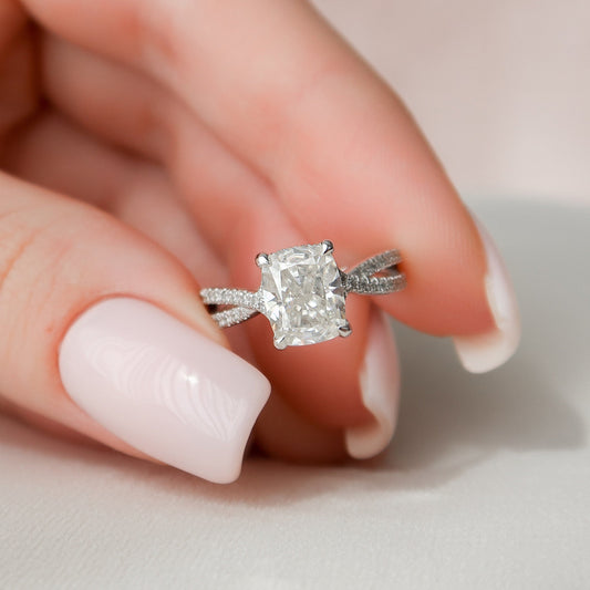 2.0CT Elongated Cushion Cut Split Shank Moissanite Diamond Hidden Halo Engagement Ring