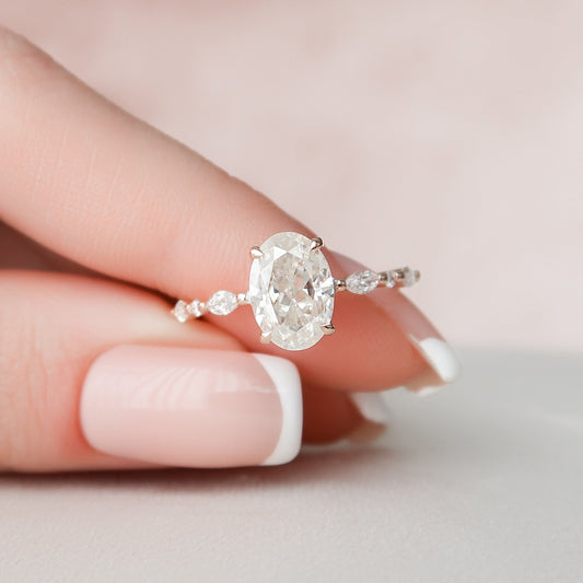 1.50CT Oval Cut Hidden Halo Moissanite Petite Pave Engagement Ring