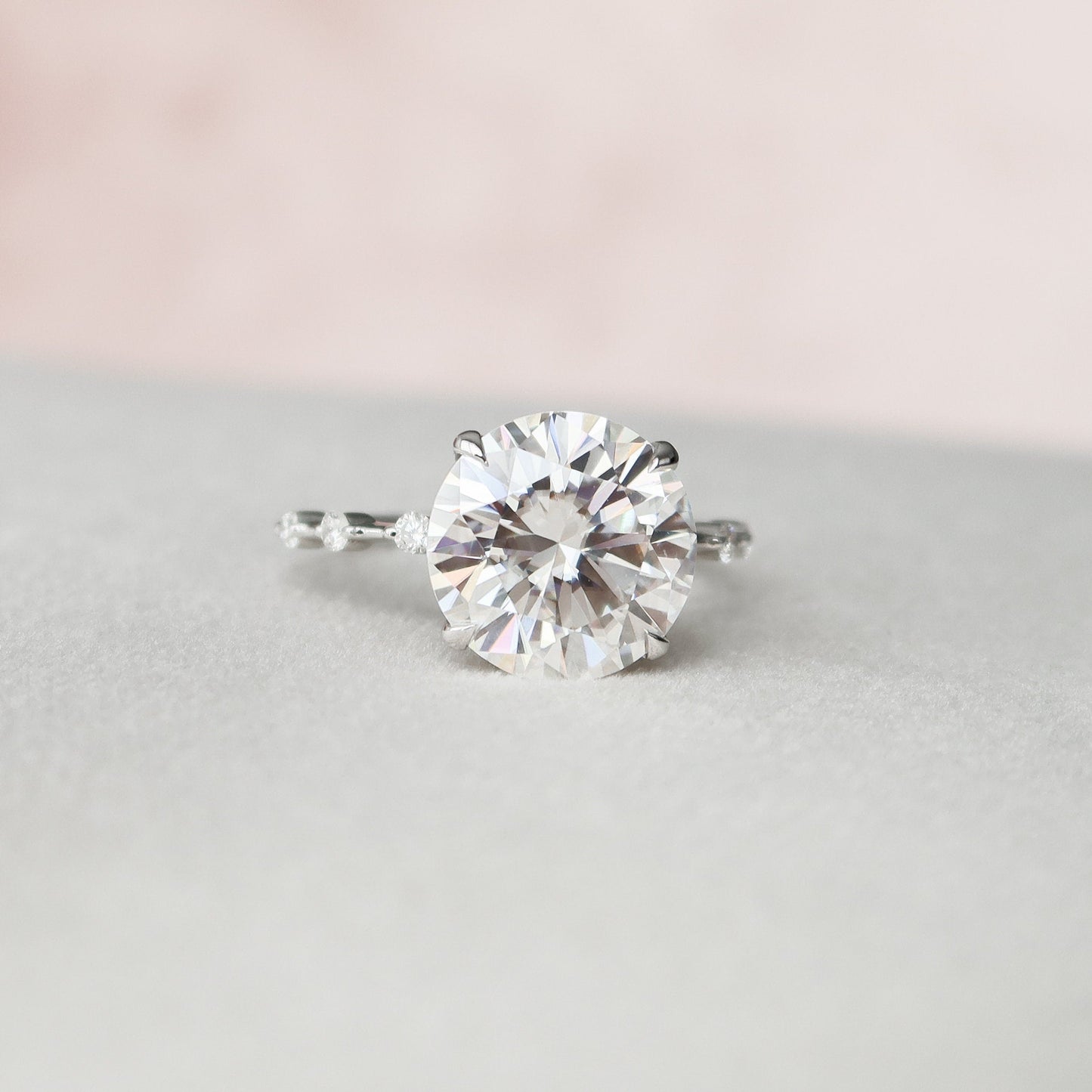 4.0CT Round Brilliant Cut Petite Pave Moissanite Diamond Engagement Ring