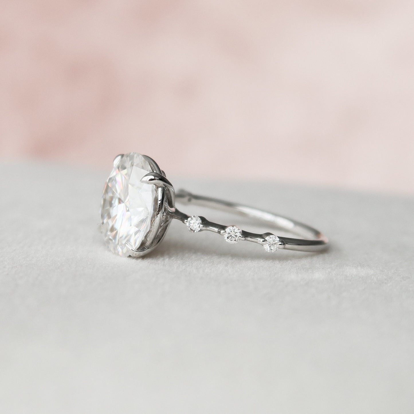 4.0CT Round Brilliant Cut Petite Pave Moissanite Diamond Engagement Ring