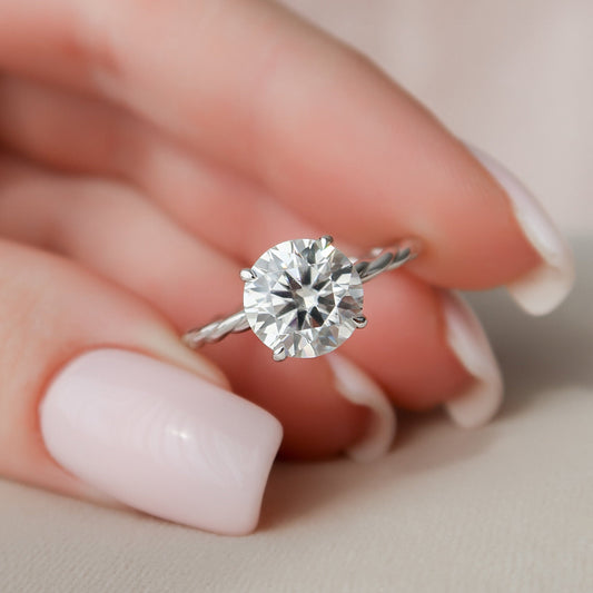2.50CT Round Cut Braided Moissanite Diamond Hidden Halo Engagement Ring