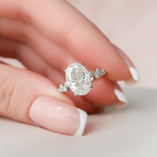 3.0CT Oval Cut Cluster Moissanite Diamond Engagement Ring