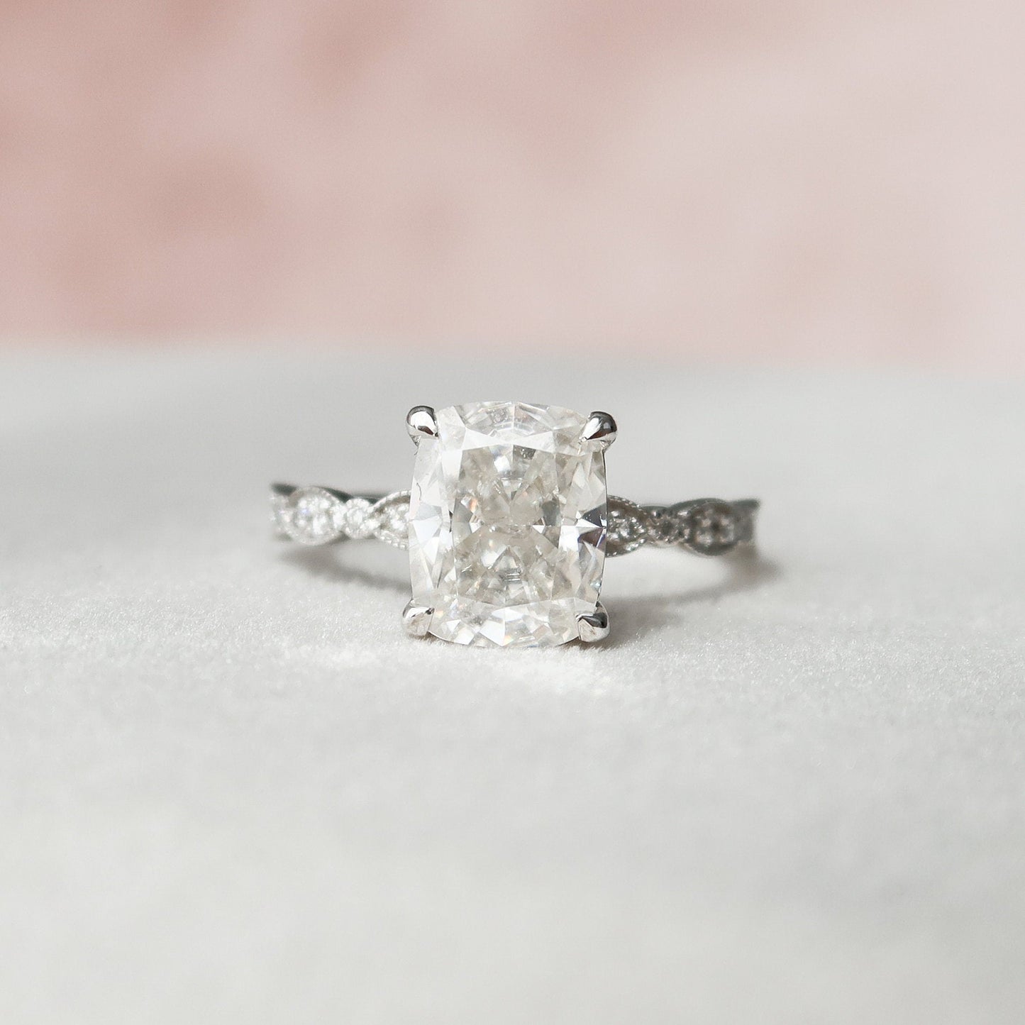 2.50CT Elongated Cushion cut Art Deco Moissanite Diamond Engagement Ring