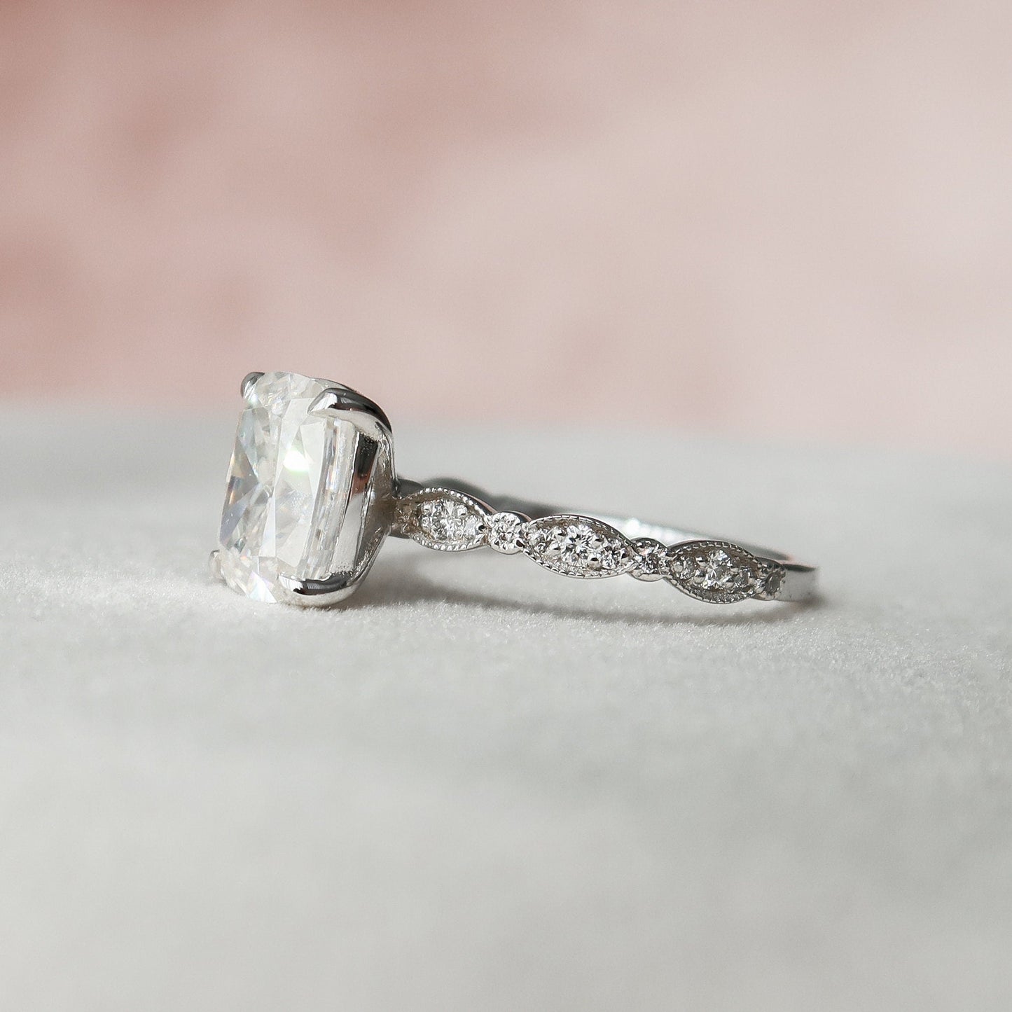 2.50CT Elongated Cushion cut Art Deco Moissanite Diamond Engagement Ring