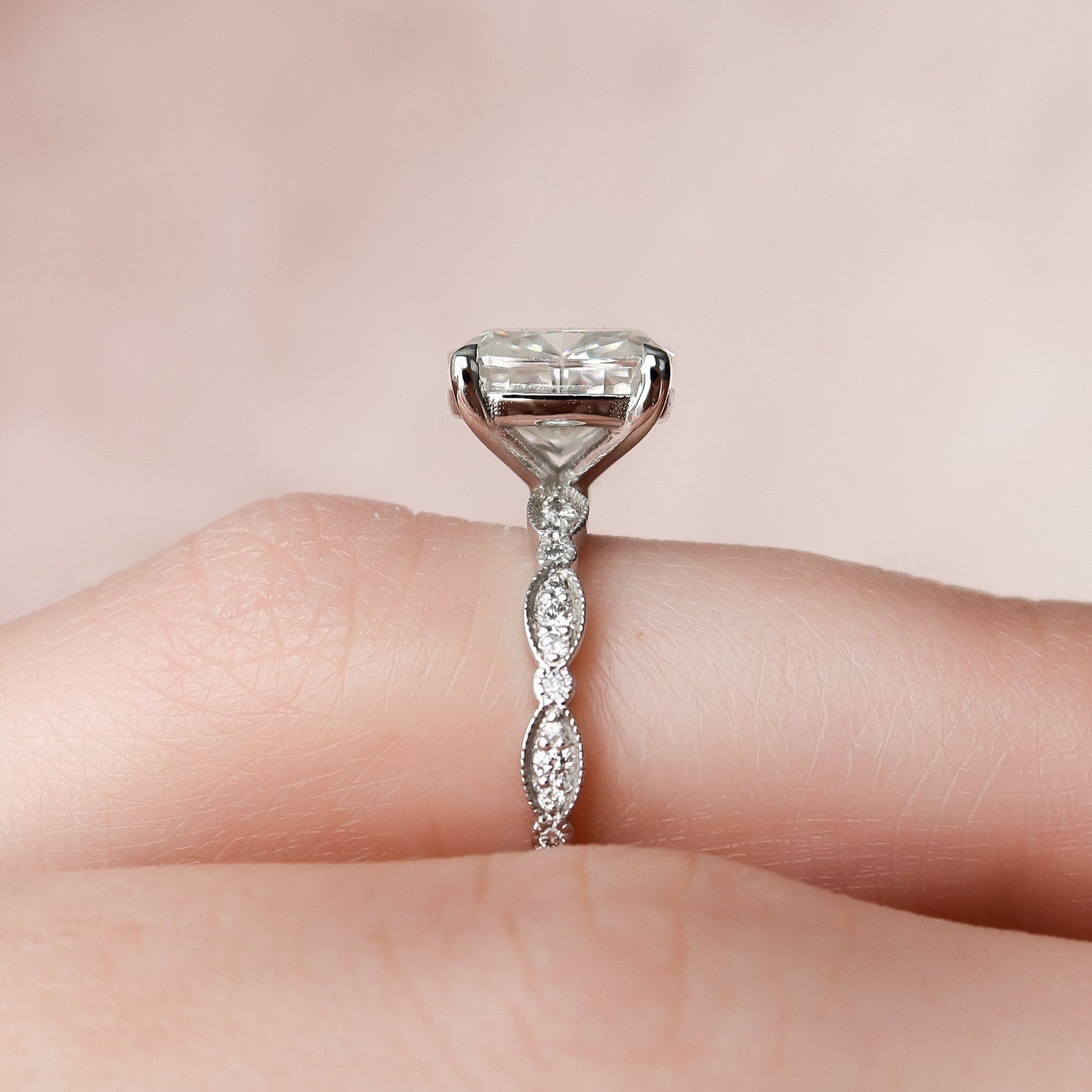 2.50CT Elongated Cushion cut Art Deco Moissanite Diamond Engagement Ring