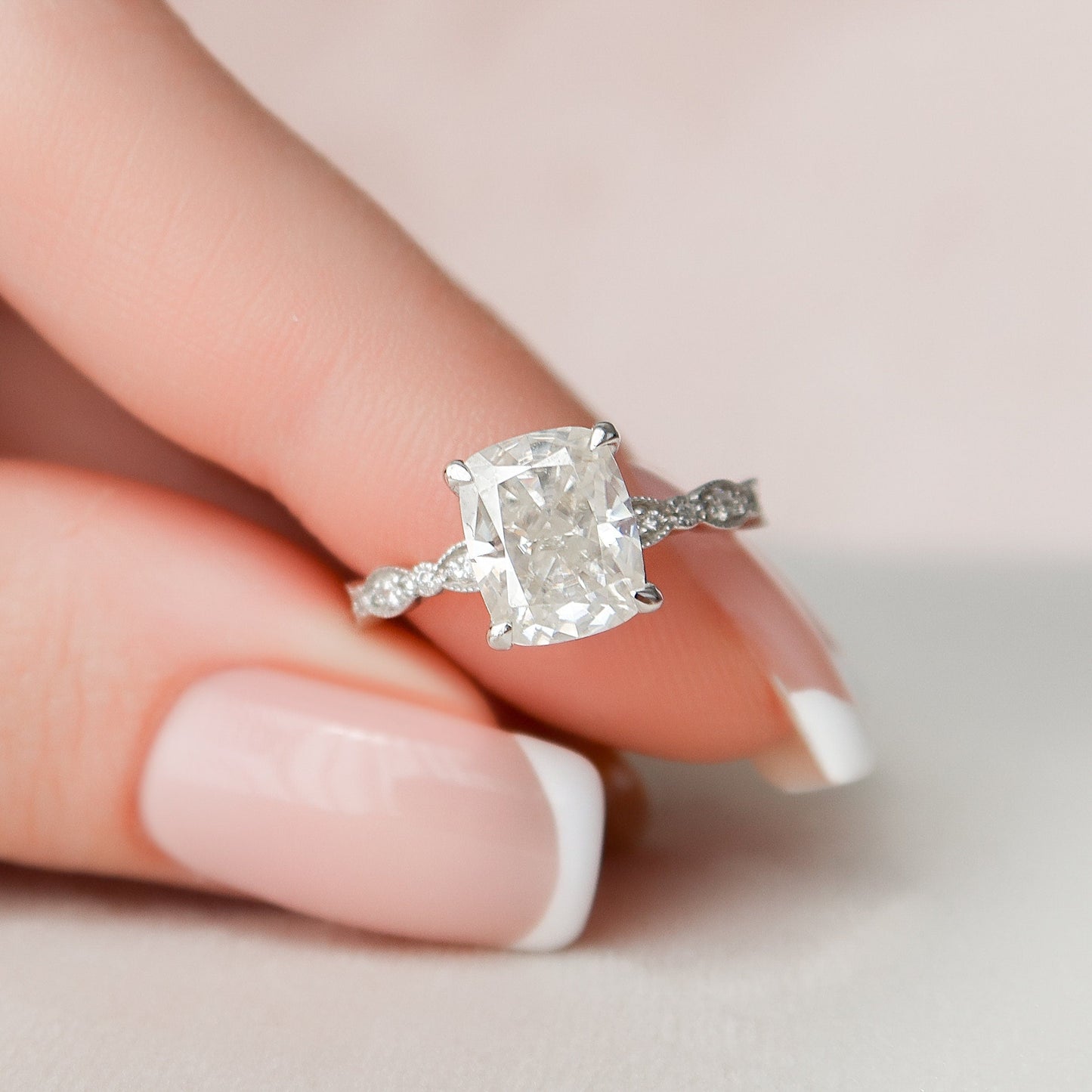 2.50CT Elongated Cushion cut Art Deco Moissanite Diamond Engagement Ring