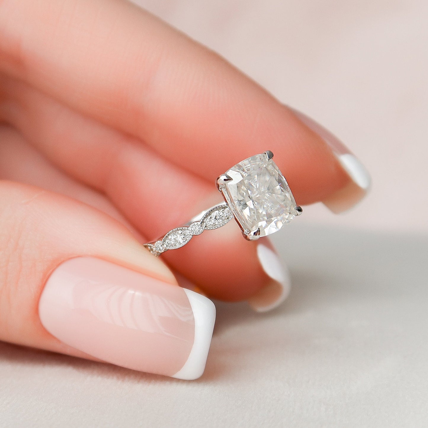 2.50CT Elongated Cushion cut Art Deco Moissanite Diamond Engagement Ring