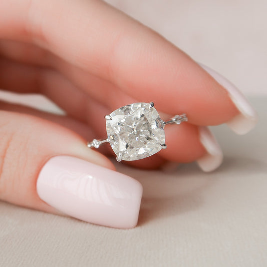 5.0CT Cushion Cut Petite Pave Moissanite Diamond Engagement Ring