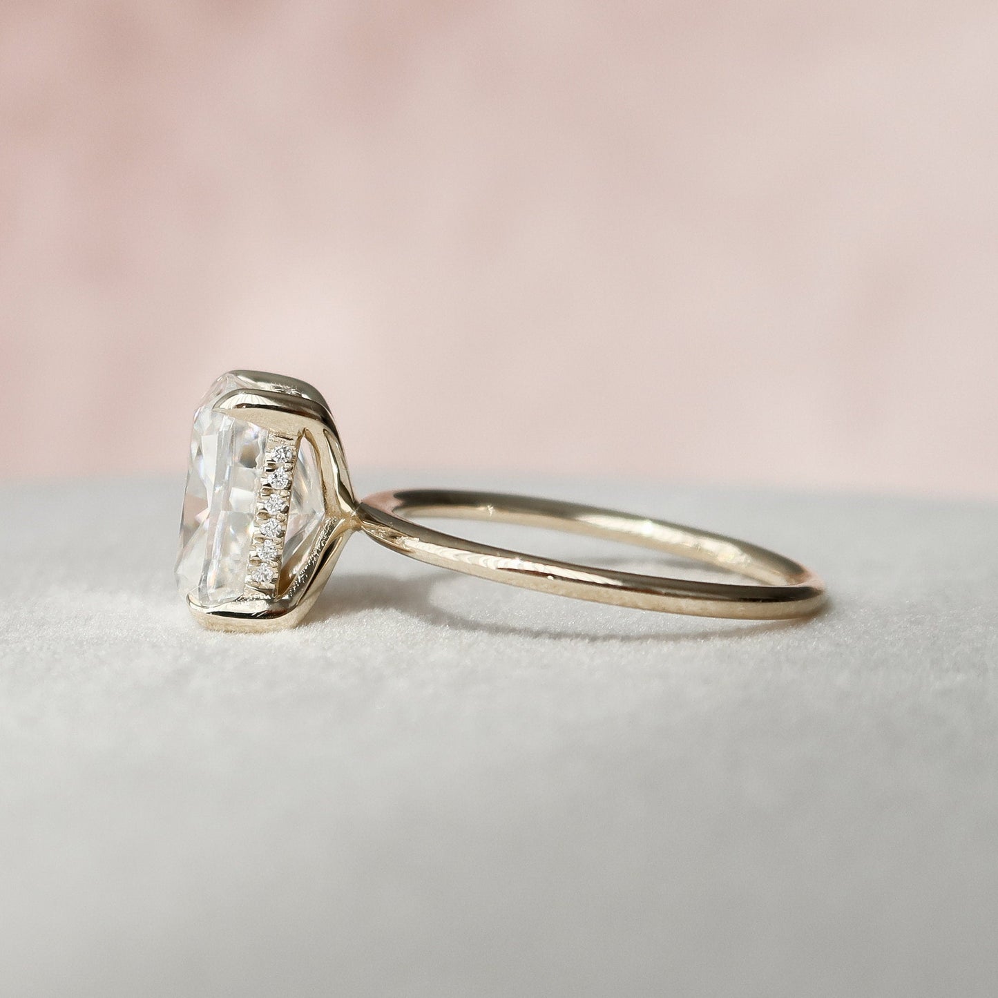 4.50CT Elongated Cushion Cut Moissanite Hidden Halo Diamond Engagement Ring