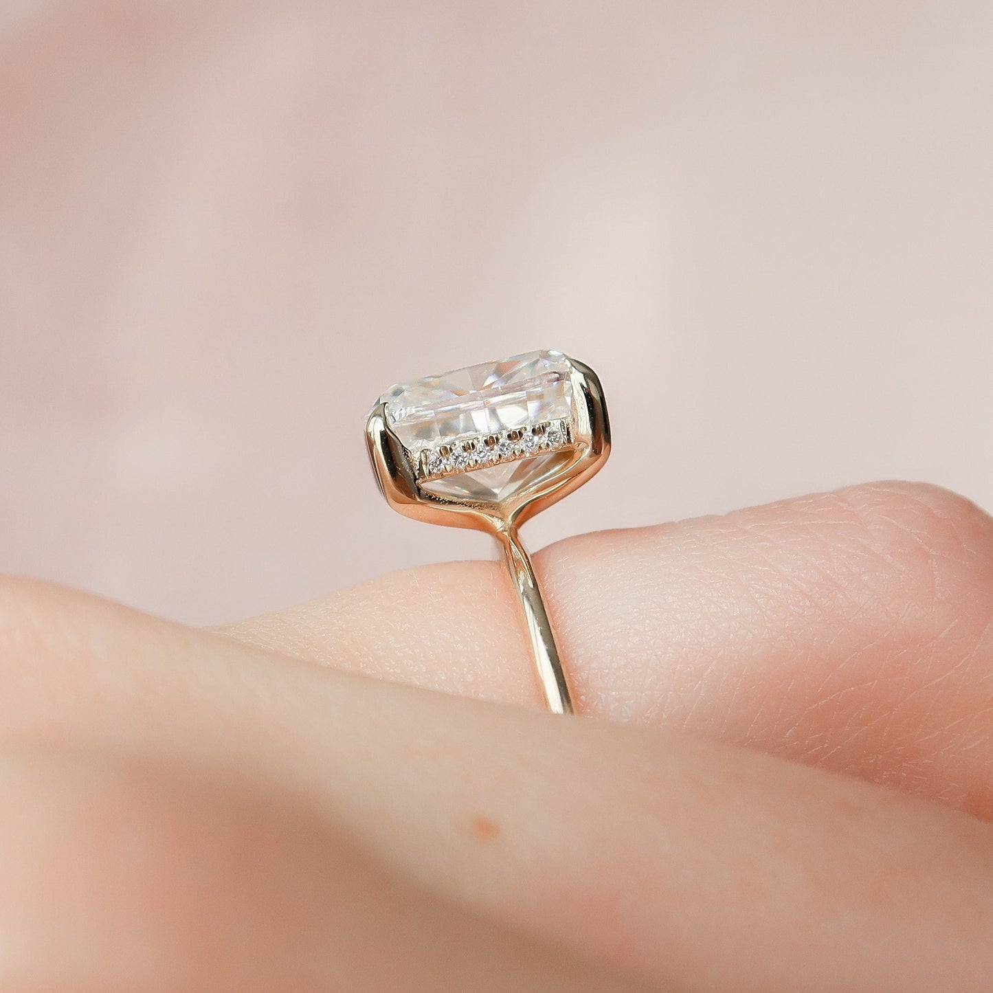 4.50CT Elongated Cushion Cut Moissanite Hidden Halo Diamond Engagement Ring