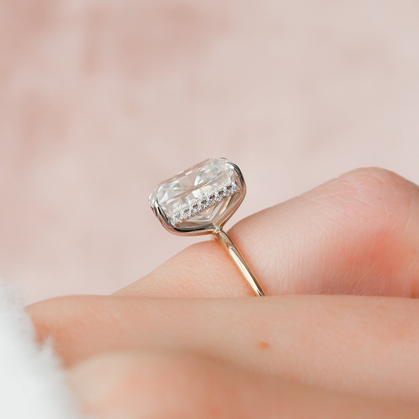 4.0CT Elongated Cushion Cut Moissanite Hidden Halo Diamond Engagement Ring