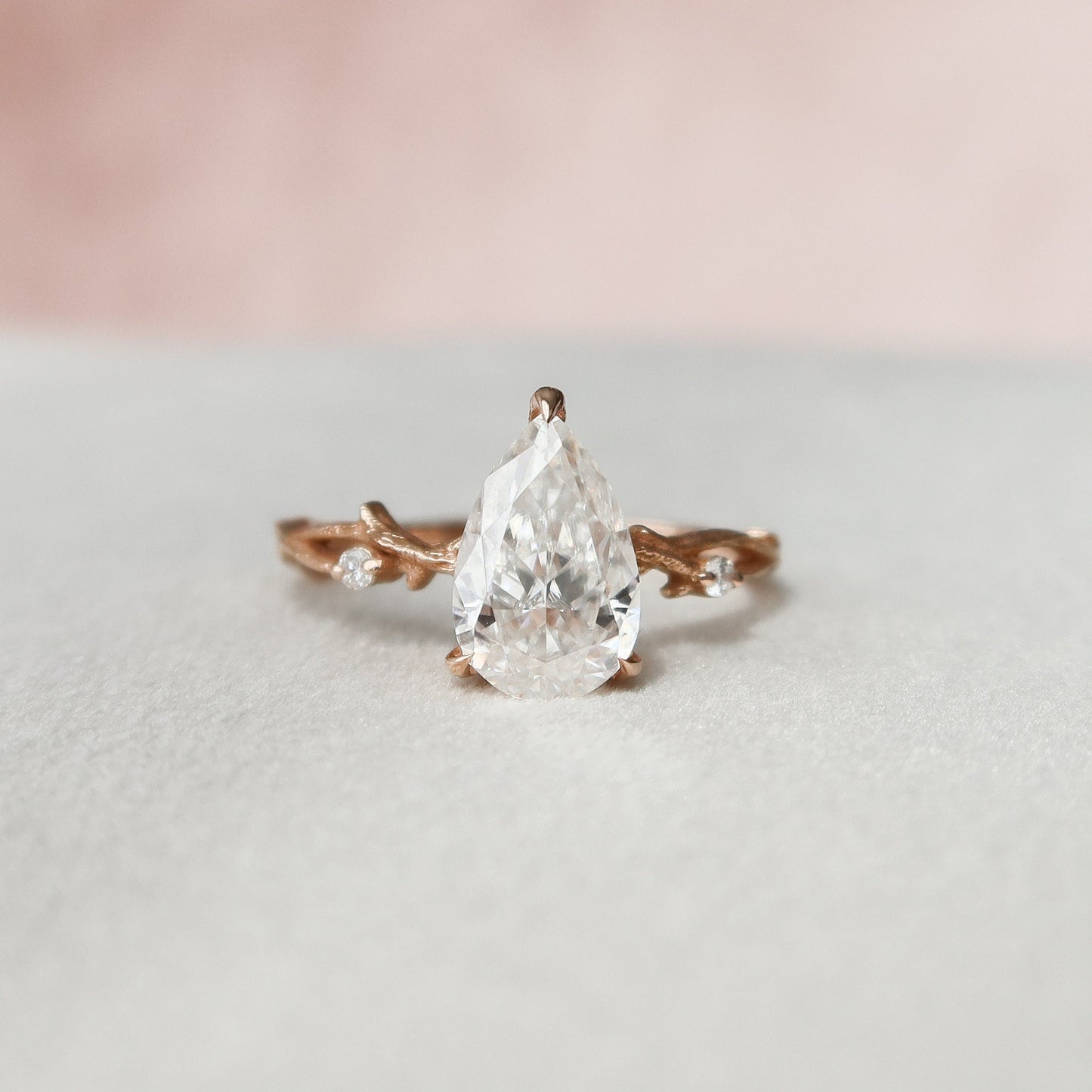 1.50CT Pear Shaped Nature Inspired Twig Diamond Engagement Ring