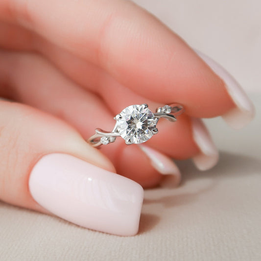 1.0CT Round Cut Branches Style Moissanite Diamond Engagement Ring