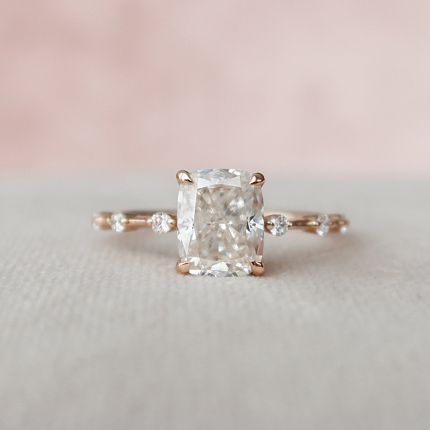 2.0CT Elongated Cushion Cut Petite Pave Moissanite Diamond Engagement Ring