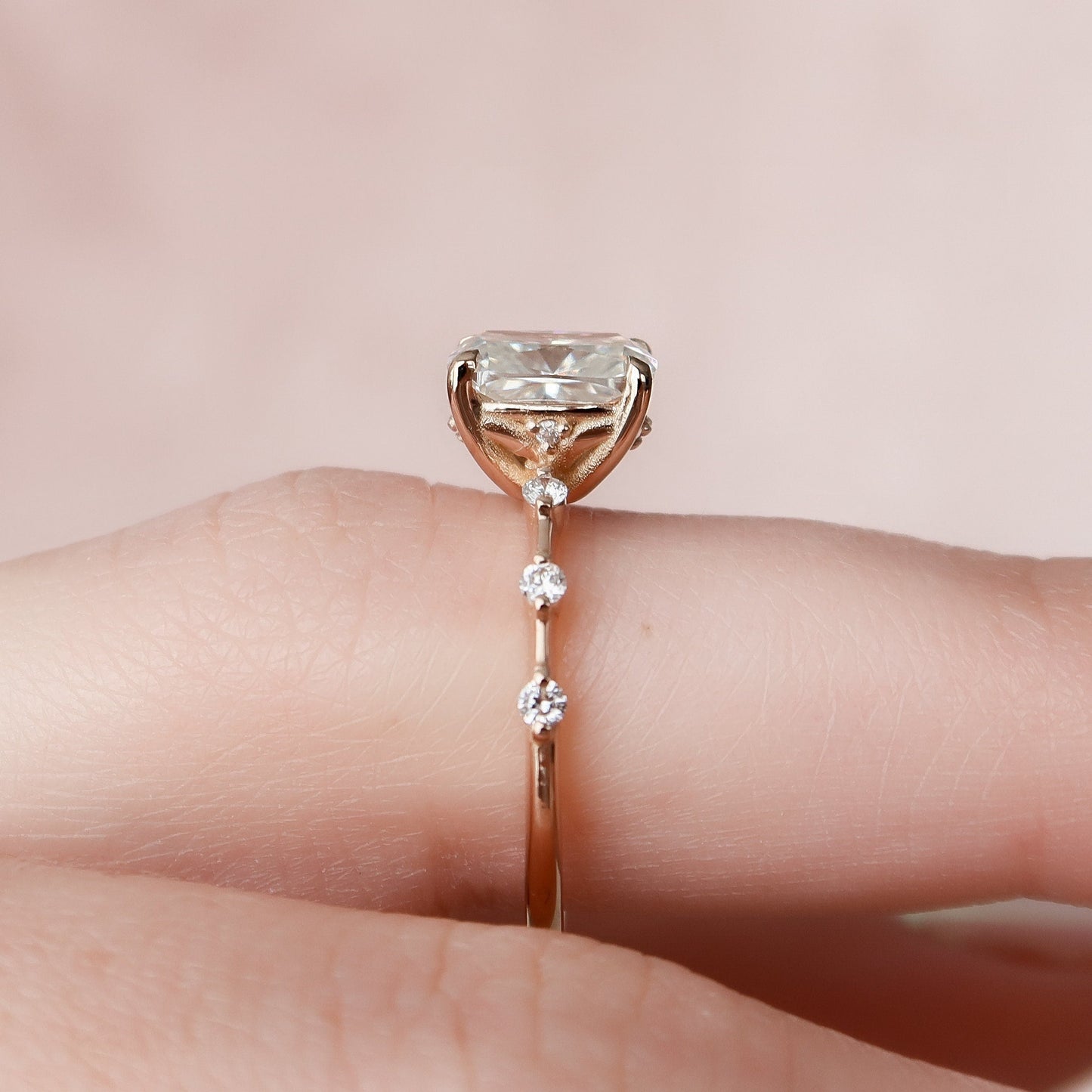 2.0CT Elongated Cushion Cut Petite Pave Moissanite Diamond Engagement Ring
