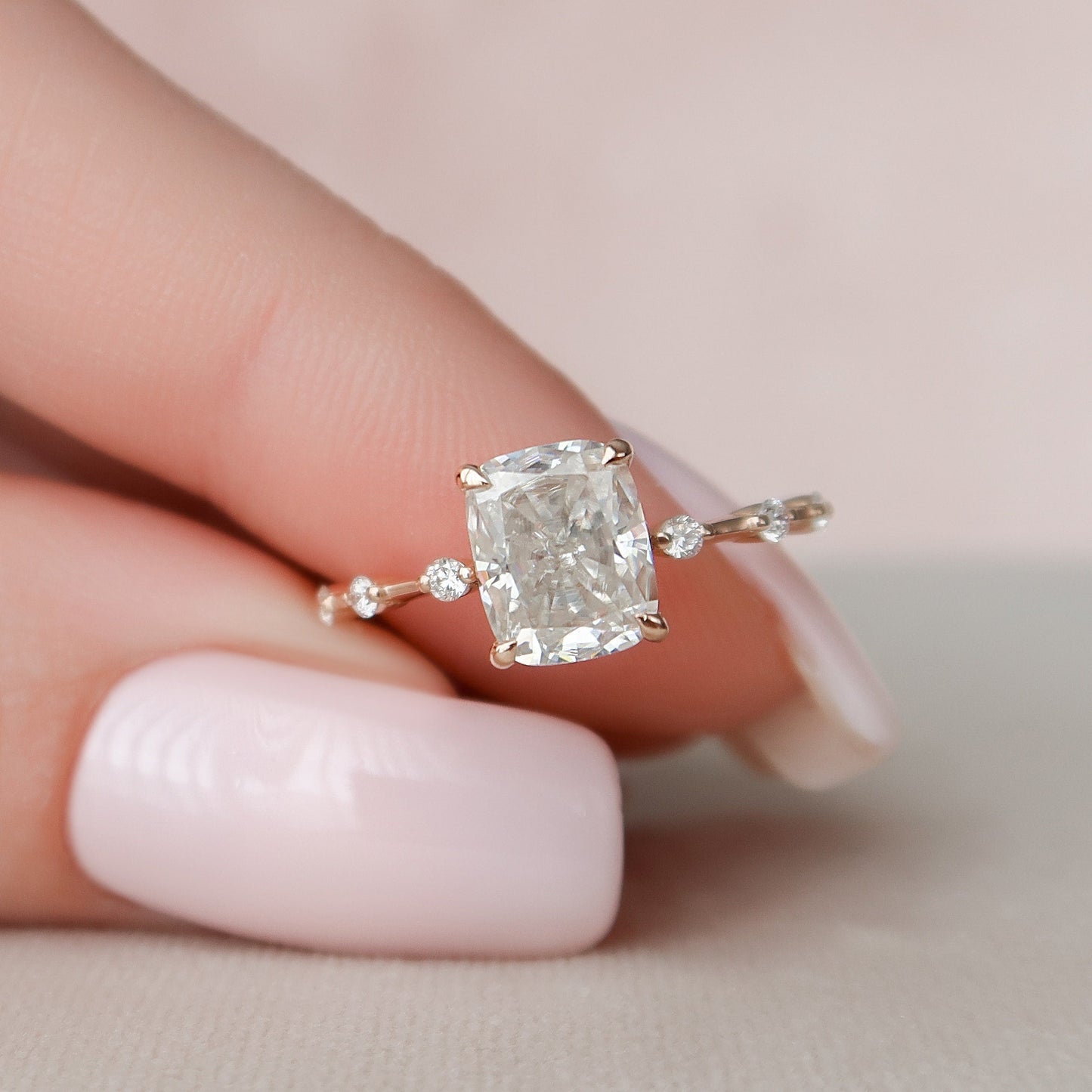 2.0CT Elongated Cushion Cut Petite Pave Moissanite Diamond Engagement Ring