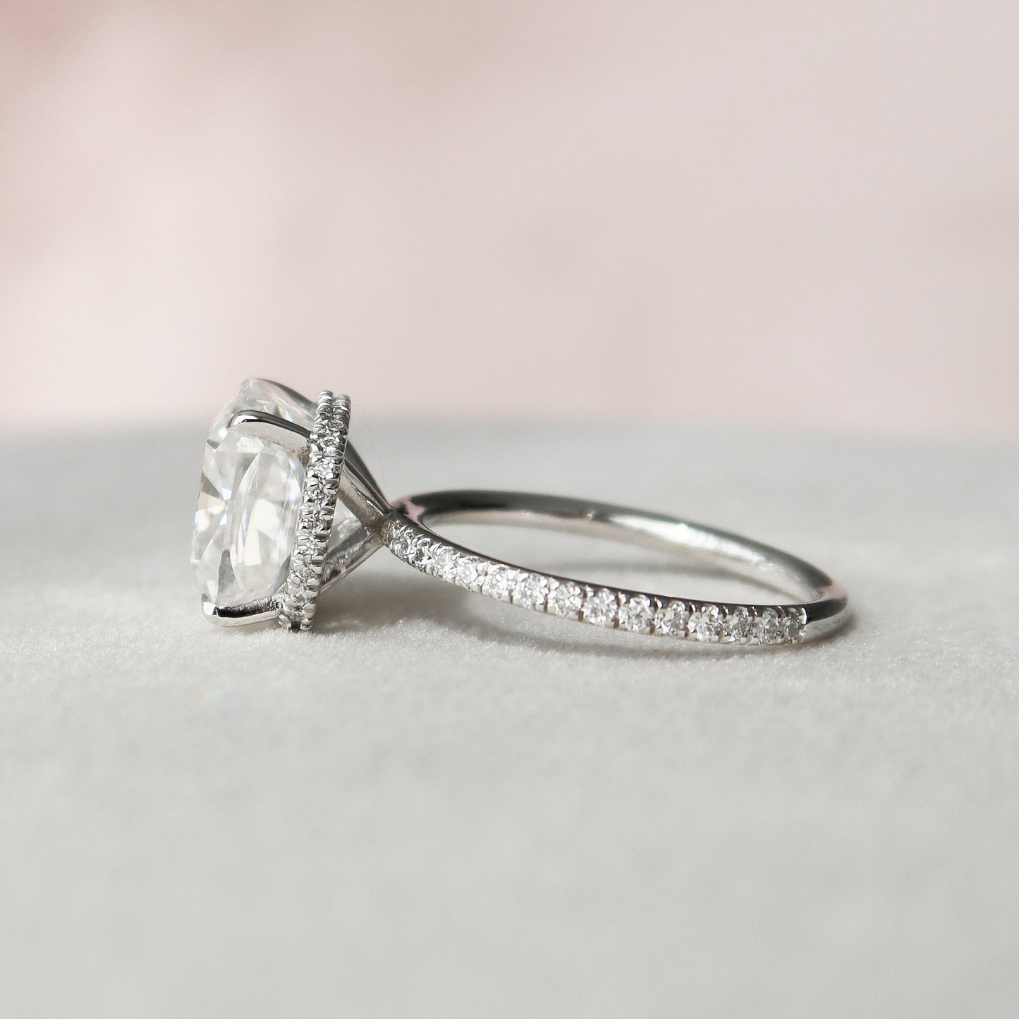 4.50CT Cushion Cut Hidden Halo Moissanite Diamond Pave Engagement Ring